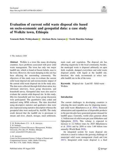 Evaluation of current solid waste disposal site based on ... - Springer - wintechmobiles.com