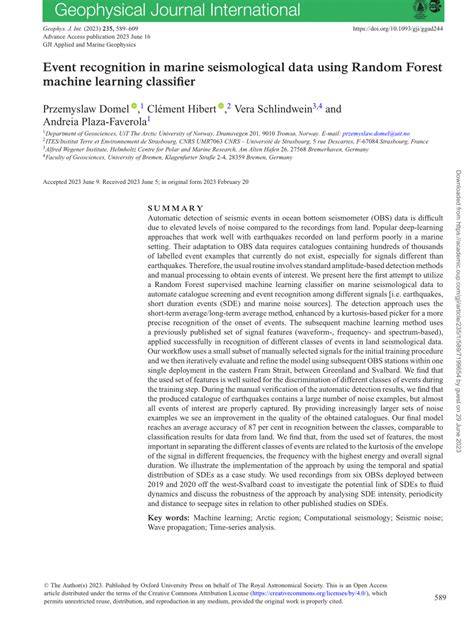 Event recognition in marine seismological data using Random Forest ... - raincitystudios.com