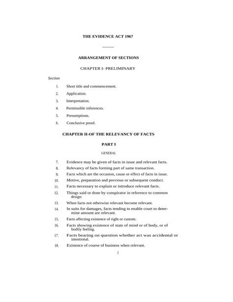 EVIDENCE ACT, 2011 ARRANGEMENT OF SECTIONS PART I …