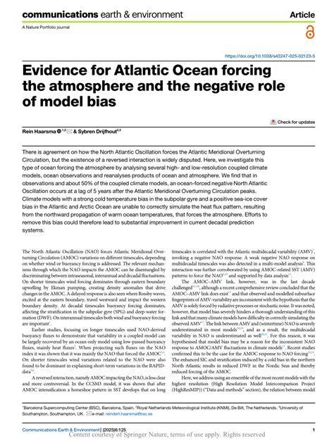 Evidence for Atlantic Ocean forcing the atmosphere … - raincitystudios.com