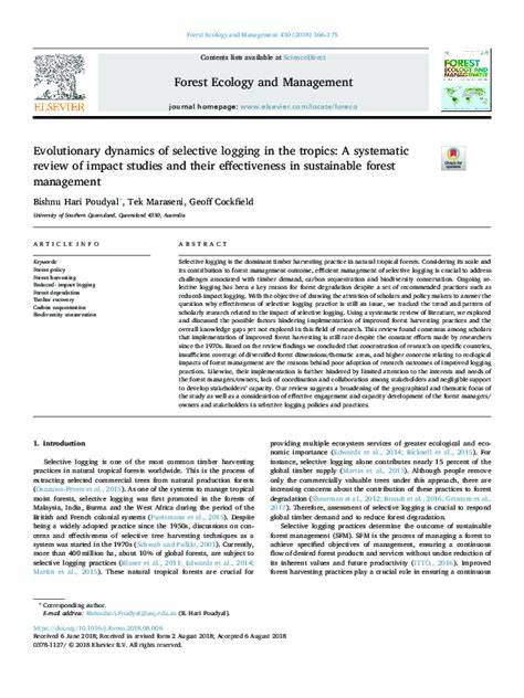 Evolutionary dynamics of selective logging in the tropics: A systematic ... - raincitystudios.com