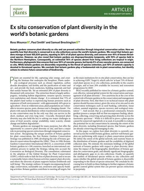Ex situ conservation of plant diversity in the world’s botanic gardens ... - raincitystudios.com