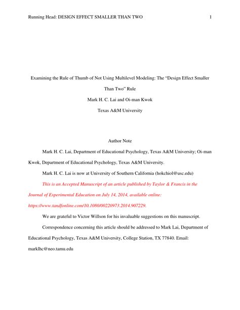 Examining the Rule of Thumb of Not Using Multilevel Modeling: The ... - wintechmobiles.com