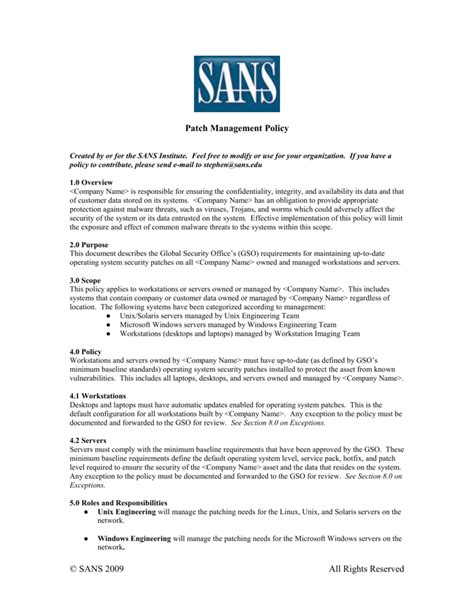 Example Patch Management Policy Template - Enterprise Networking … - coolestguyplanet.net