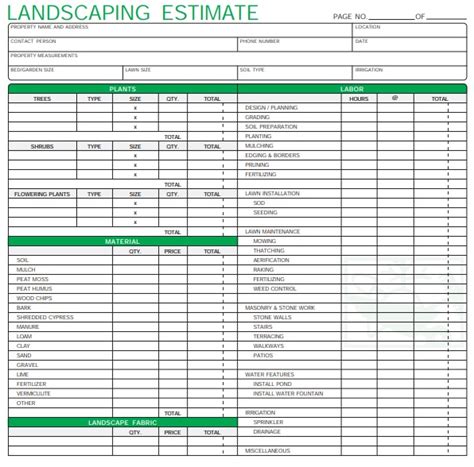 EXCEL TEMPLATES Using Excel For Landscape Design