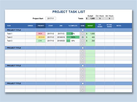 EXCEL of Simple Project Task List.xlsx WPS Free Templates