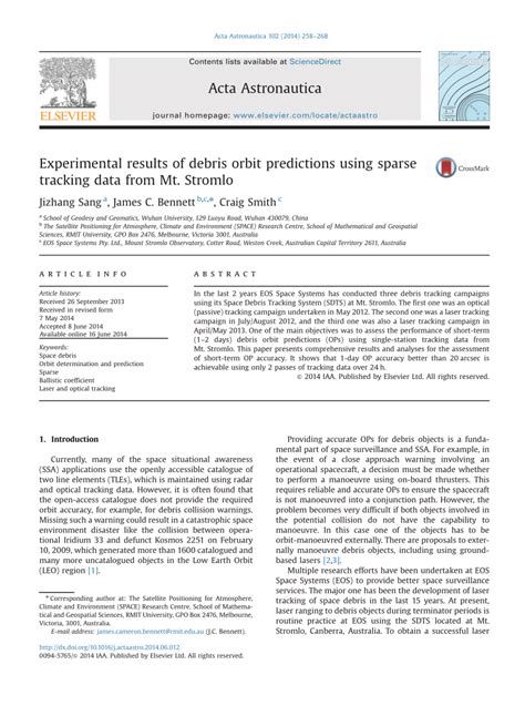 Experimental results of debris orbit predictions using sparse tracking ... - muktibox.com