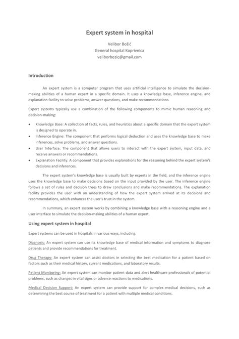 Expert system in hospital - ResearchGate - coolestguyplanet.net