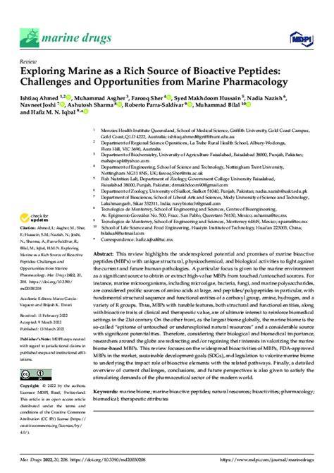 Exploring Marine as a Rich Source of Bioactive Peptides ... - PubMed - raincitystudios.com