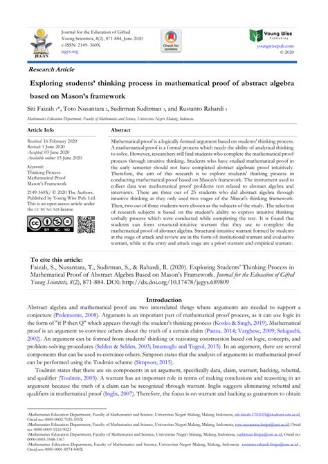 Exploring students’ thinking process in mathematical proof of ... - ed - wintechmobiles.com