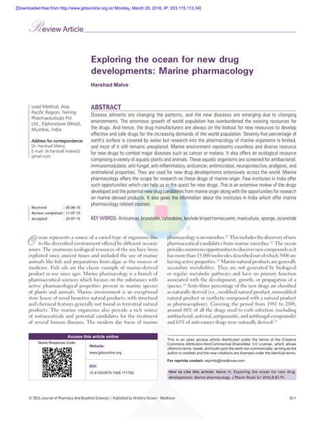 Exploring the ocean for new drug developments: Marine pharmacology - raincitystudios.com