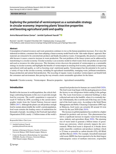 Exploring the potential of vermicompost as a sustainable ... - Springer - muktibox.com
