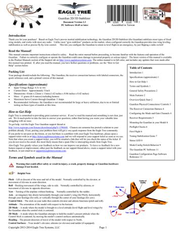 Eagle Tree Guardian 2D/3D Stabilizer User Manual 14 pages