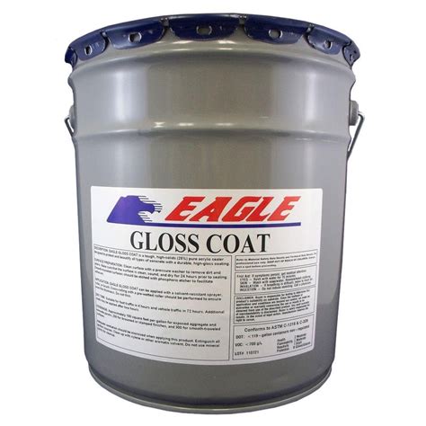 Eagle gloss coat. On exterior floors, seal with solvent-based EAGLE GLOSS COAT if local VOC rules allow. Alternatively, use water-based EAGLE ARMOR SEAL. For interior floors, after sealing, apply EAGLE CONCRETE POLISH for additional protection and enhancement. Use of EAGLE CONCRETE POLISH will diminish slipping and scuffing. 