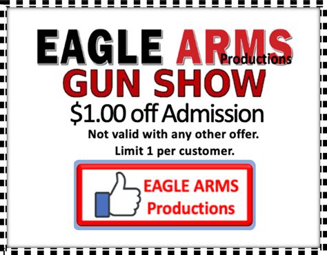 Gun Show Eagle River Ice Arena 4149 Hwy 70 East Eagle River, WI 54521 Friday: 3:00pm - 8:00pm Saturday: 9:00am - 5:00pm Sunday: 9:00am - 3:00pm General: $7.00 Children 14 & under: Free 250 Tables, 8ft Tables, $45.00/each Vendor Application Eagle River Ice Arena Bob Pucci/Ron Martin. 