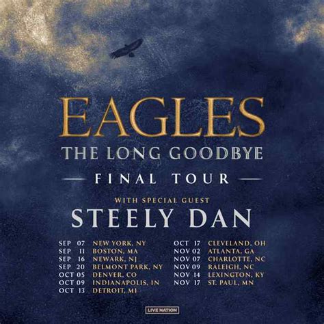 Get the Eagles Setlist of the concert at Moody Center, Austin, TX, ... 2023. The Eagles Announce 'The Long Goodbye' Final Tour . Jul 7, 2023. Feb 3 2024. Moody Center Austin, TX, United States | All setlists of this venue. Steely Dan Add time. Add time. Eagles This Setlist Start time: 9:00 PM. 9:00 PM. Last updated: 26 Apr 2024, 14:12 …. 