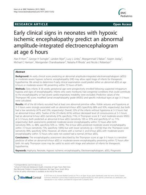 Early clinical signs in neonates with hypoxic ischemic …