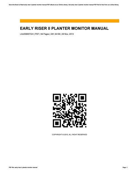 Early riser ii planter monitor manual. - Bobcat 453 kompaktlader service reparatur werkstatthandbuch s n 515011001 oben s n 515111001 oben.