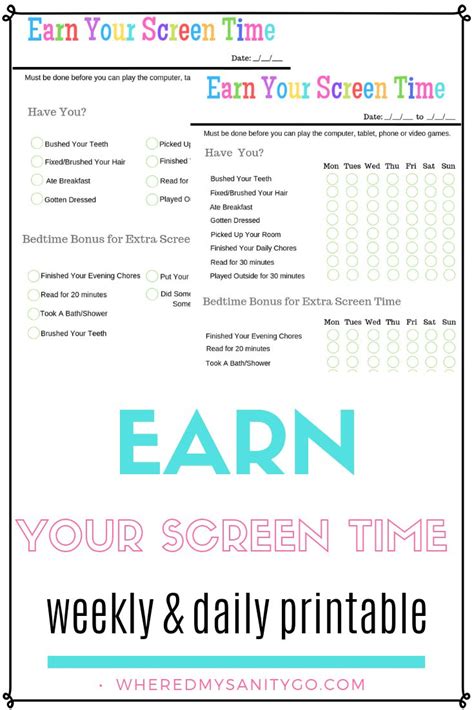 Earn Screen Time with Chores Printable - Staying …