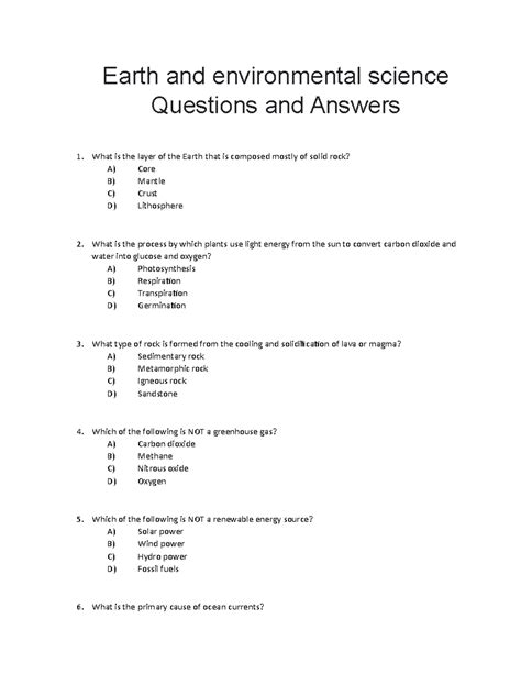 Earth science questions with answers