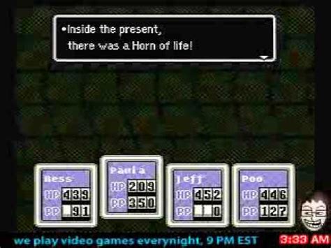 Feb 9, 2022 · Before you go into the Phase Distorter 2, remember to sell all but the essential items and replace them with "Horn of Life"s. THIS IS EXTREMLY CRUCIAL TO YOUR SURVIVAL! On the first screen, Giygas ... . 