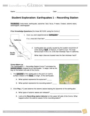 Earthquakes 1 Recording Station Gizmo Answer Key – Fill and Sign Printable Template Online C An enzyme must react with the substrate that has the same composition as the enzyme itself. Pangaea An ancient supercontinent that scientists believe existed from about to million years ago.. 