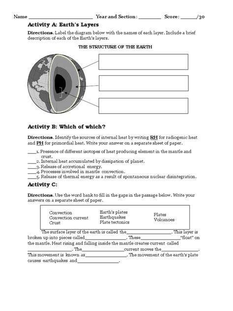 Earths Internal Heat Activity PDF Earth Plate Tectonics