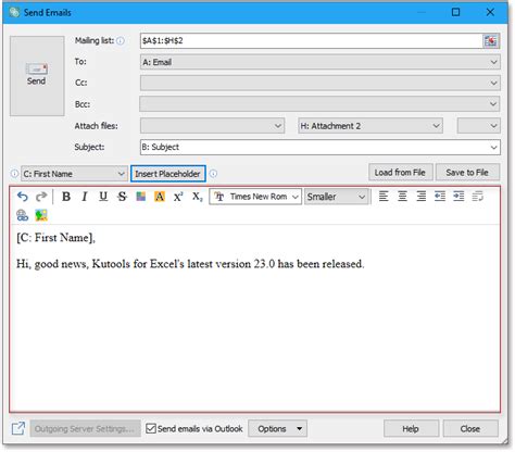 Easily create mailing list and send emails in Excel
