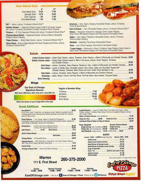 East Of Chicago Menu With Prices