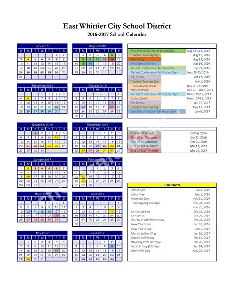 East Whittier City School District Calendars Whittier, CA