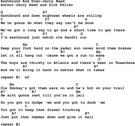 Eastbound And Down lyrics chords Jerry Reed