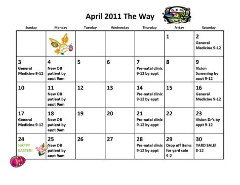 Easter 2011 Calendar