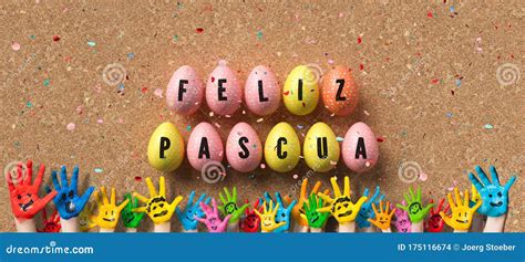 Easter Eggs with Message HAPPY EASTER in Spanish Stock Photo Image of