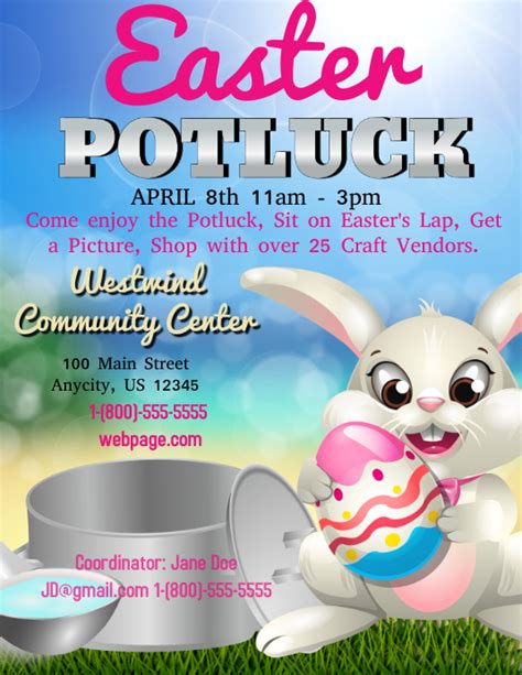 Easter potluck invitation. Check out our easter pot luck invitation selection for the very best in unique or custom, handmade pieces from our invitations shops. ... Editable Easter Potluck Invite, Spring Potluck Party Printable, Canva Template (808) Sale … 