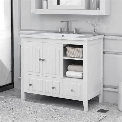 Easy Assembly 36 Inch Bathroom Cabinet With Sink Soft Close Doors Furniture