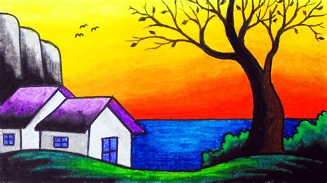 Easy Autumn Sunset Scenery Drawing for Beginners How to Draw Simple