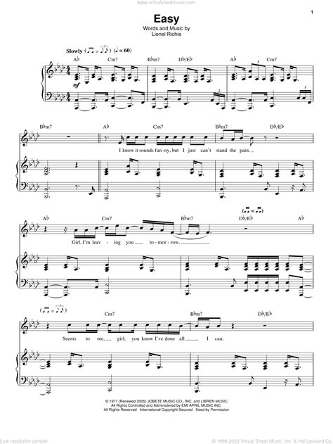 Easy Commodores Piano Sheet Music