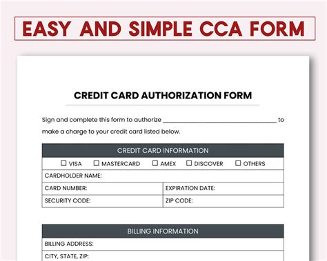 Easy Credit Card Authorization Form PDF Etsy
