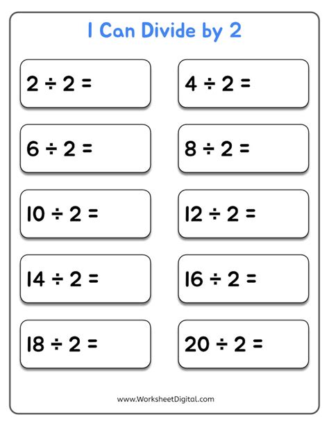 Easy Division Worksheet Ready for School. Divide in 2s Math Worksheet