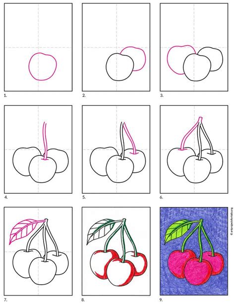 Easy How to Draw Cherries Tutorial and Cherries Coloring Page