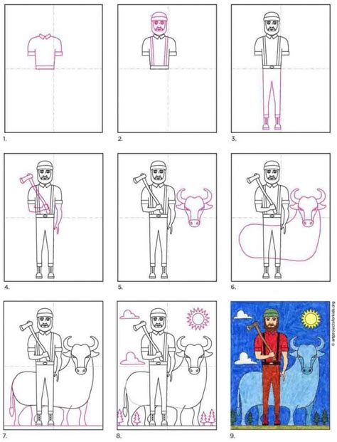 Easy How to Draw Paul Bunyan Tutorial and Coloring Page