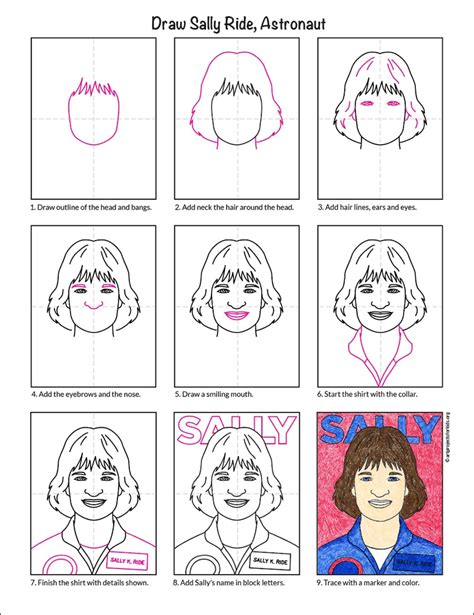 Easy How to Draw Sally Ride Tutorial and Sally Ride Coloring Page