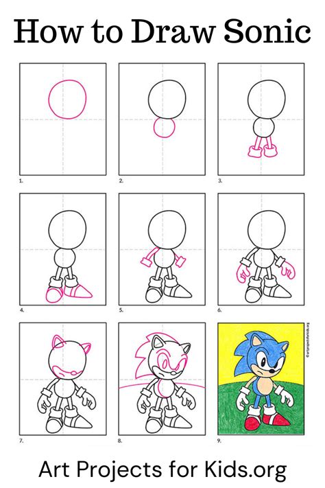 Easy How to Draw Sonic Tutorial Video and Sonic Coloring Page