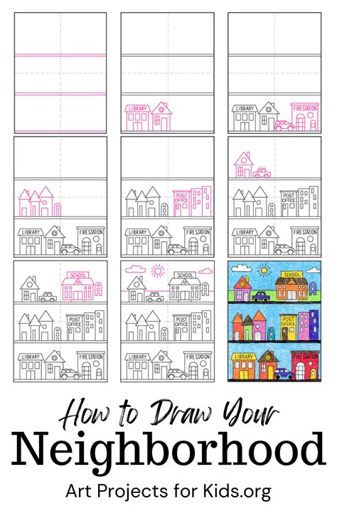 Easy How to Draw Your Neighborhood Tutorial and Coloring Page