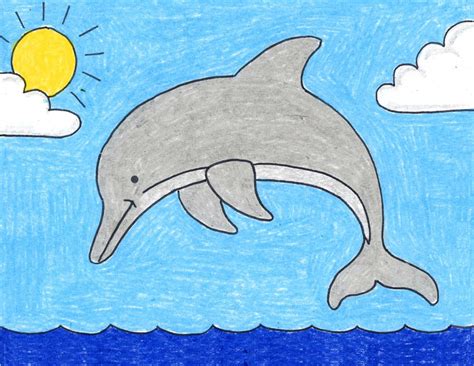 Easy How to Draw a Dolphin Tutorial Video and Coloring Page