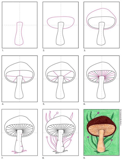 Easy How to Draw a Mushroom Tutorial and Mushroom Coloring Page
