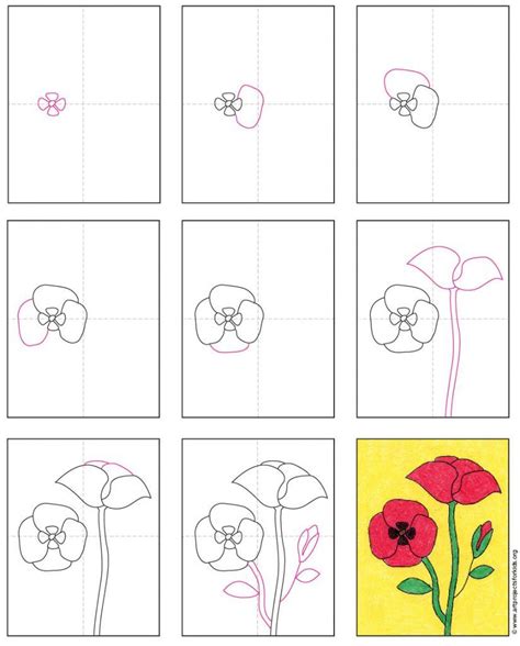 Easy How to Draw a Poppy Tutorial and Poppy Coloring Page