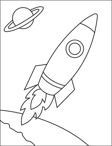 Easy How to Draw a Rocket Tutorial and Rocket Coloring Page