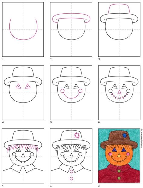 Easy How to Draw a Scarecrow Tutorials and Scarecrow Coloring Page