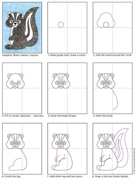 Easy How to Draw a Skunk Tutorial and Skunk Coloring Page